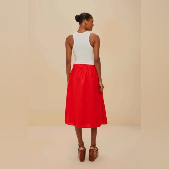 FARM RIO Red Mixed Buttons Euroflax™ Premium Linen Midi Skirt - Picture 3 of 3